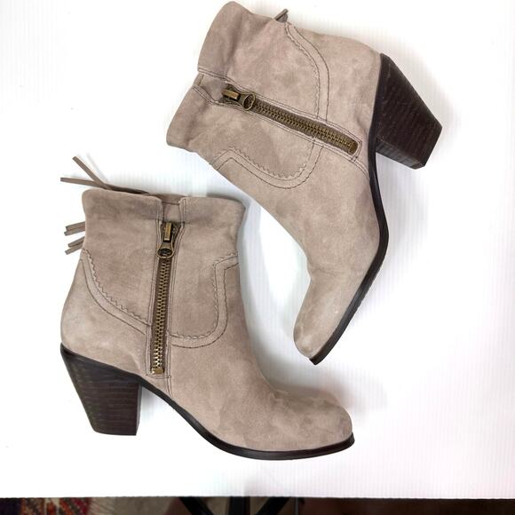 SAM EDELMAN Louie Western Boot Size 7.5 Grey Suede Fringe Festival Boho Cowgirl - Picture 8 of 11